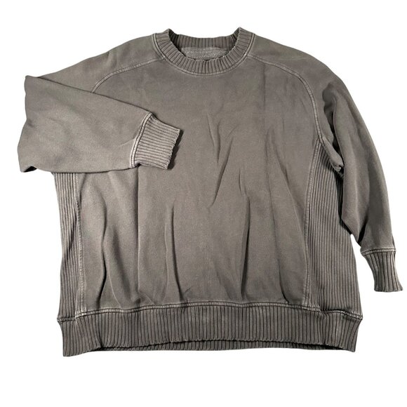 aerie Tops - Aerie Womens XL Grey Ribbed Crew Neck Long Sleeve Pullover Sweatshirt